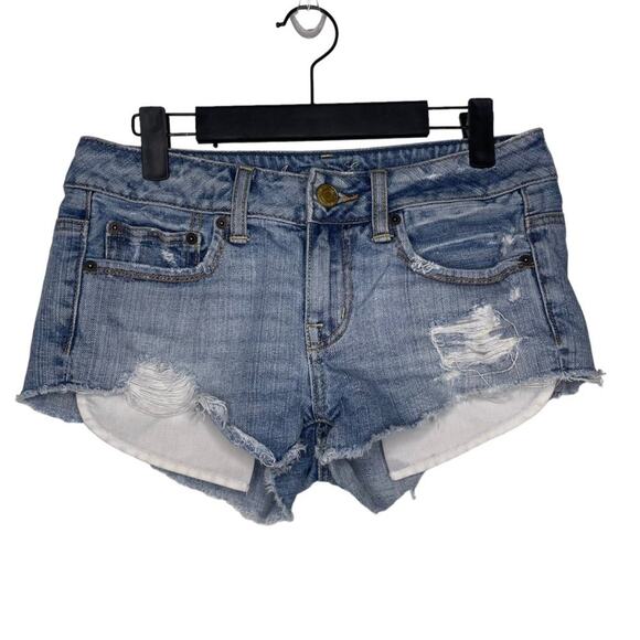 American Eagle Womens Bottoms Size 2 Denim Blue Medium Wash Distressed Shorts - Picture 1 of 13